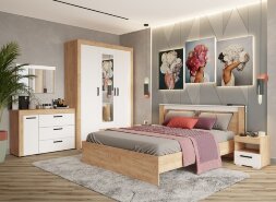 Кровать Адель, дуб крафт золотой + белый